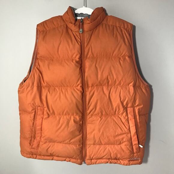 LL Bean mens XL orange grey reversible goose down puffer quilted vest 0BDC7 - Picture 1 of 13